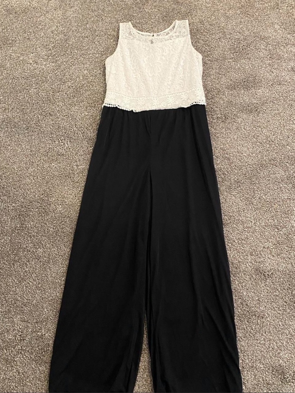 BCX Black Wide-Leg Jumpsuit with White Lace Bodice